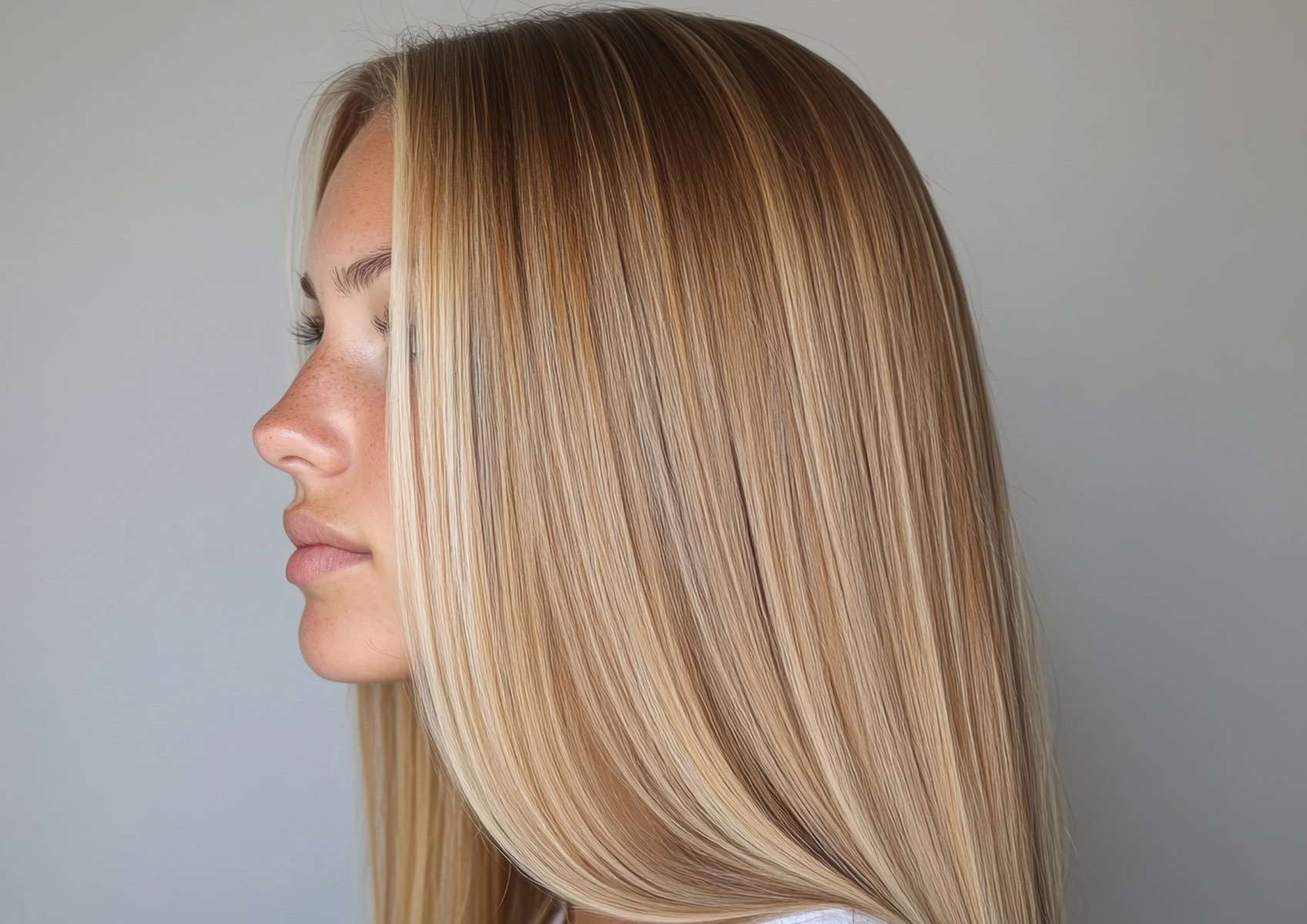 Jeune femme blonde de profil