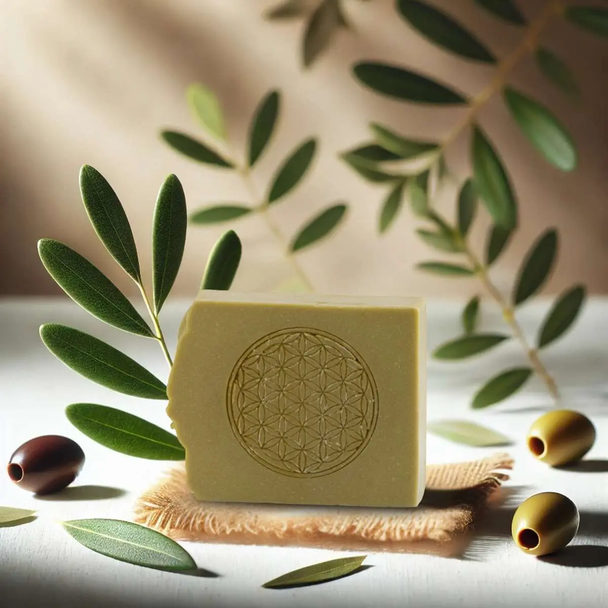 Savon-shampoing bio Fleur de Vie Sun & Sia avec olives vertes et feuilles d'oilive