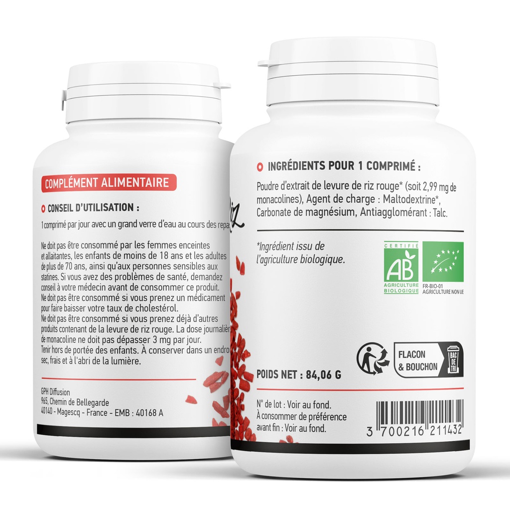 Levure de Riz Rouge Bio (2.99mg) - 180 comprimés