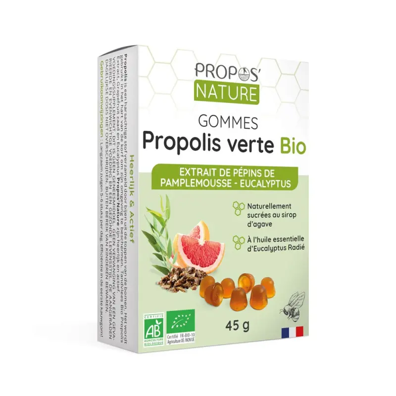 Gommes Propolis verte, Extrait de pépins de Pamplemousse, Eucalyptus - bio