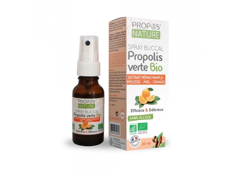 Spray buccal Propolis, extrait de pépin de pamplemousse, miel, orange - Bio
