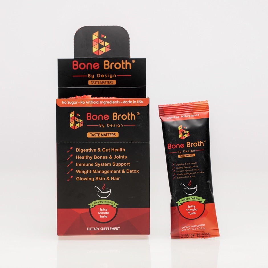 Bone broth, "Spicy Tomato" flavor Package of 10 sachets
